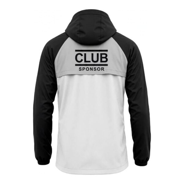 Black & Grey Half-Zip Smock custom football smock in black, grey and white – back view with club badge and sponsor
